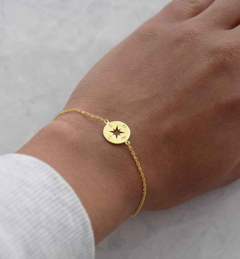 Gold Compass Bracelet Stainless Steel Dainty Disc